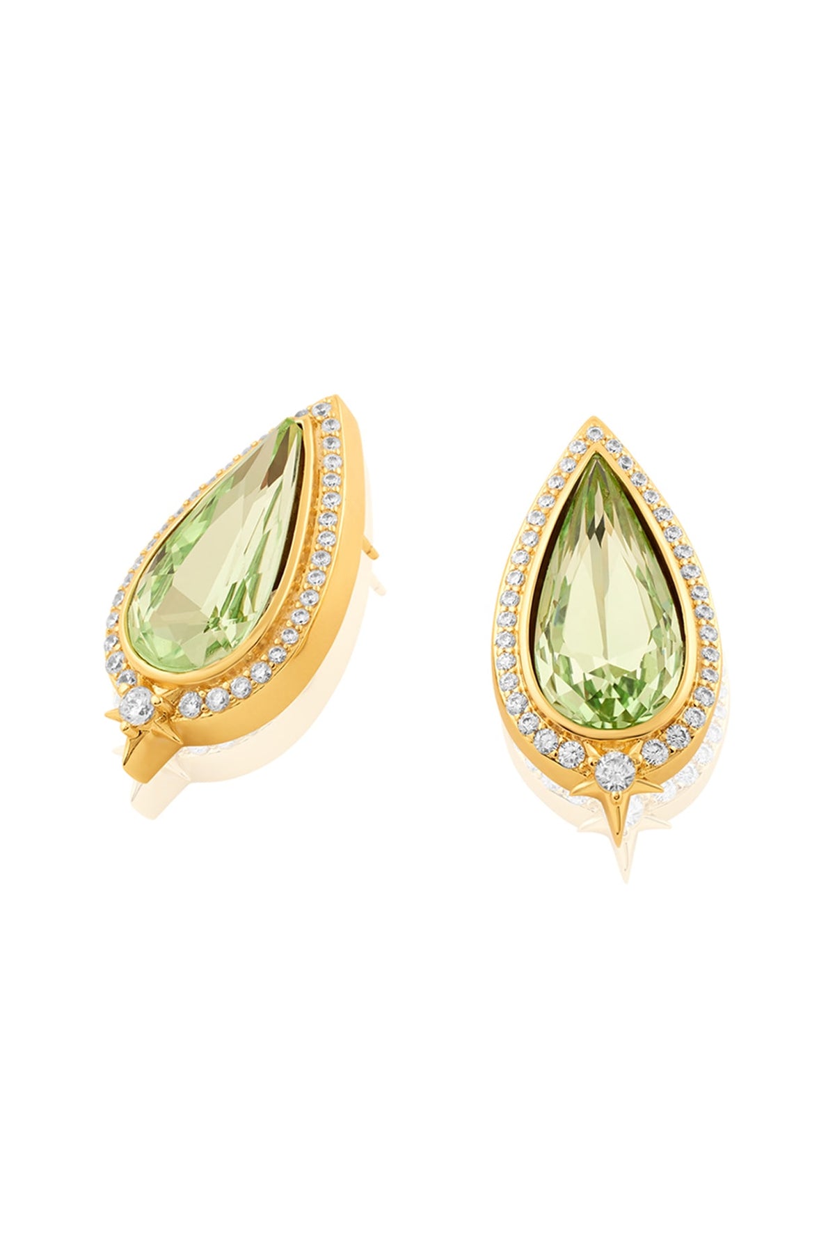 Gold Plated Green Crystal Zirconia Stud Earrings