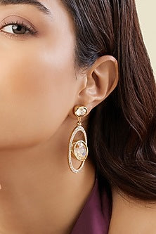Gold Plated Crystal Zirconia & Cabochon Stone Dangler Earrings