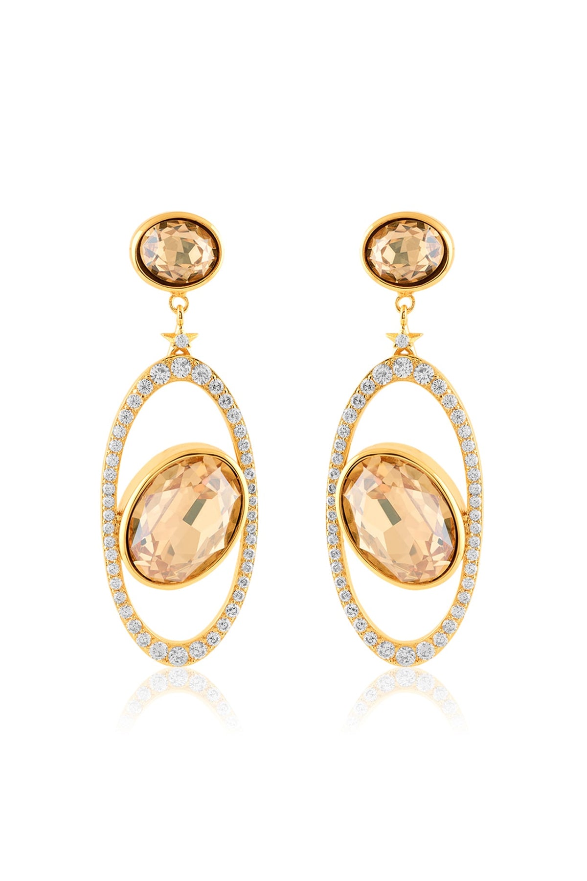 Gold Plated Crystal Zirconia & Cabochon Stone Dangler Earrings