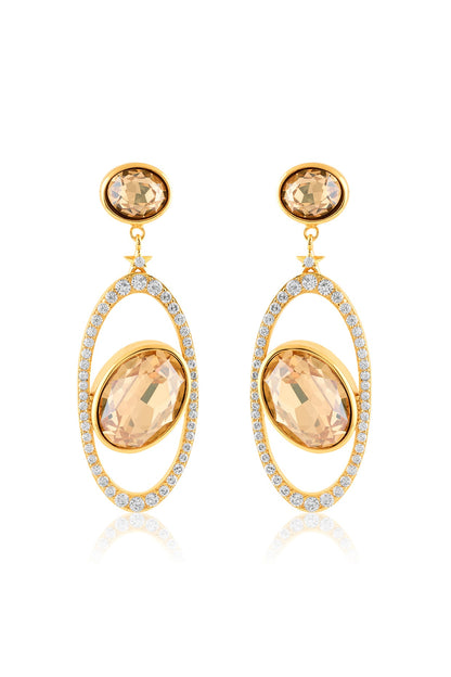 Gold Plated Crystal Zirconia & Cabochon Stone Dangler Earrings