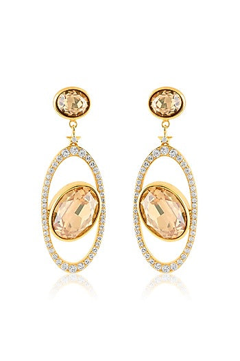 Gold Plated Crystal Zirconia & Cabochon Stone Dangler Earrings