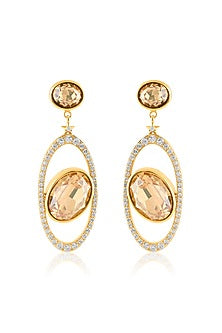 Gold Plated Crystal Zirconia & Cabochon Stone Dangler Earrings