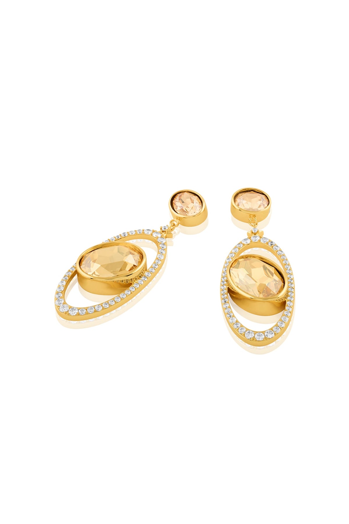 Gold Plated Crystal Zirconia & Cabochon Stone Dangler Earrings