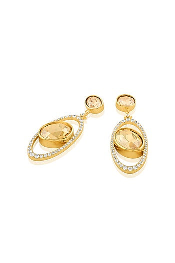 Gold Plated Crystal Zirconia & Cabochon Stone Dangler Earrings