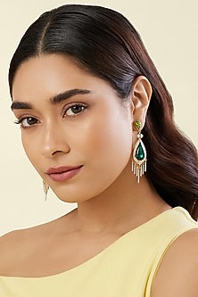 Gold Plated Green Crystal Zirconia Dangler Earrings