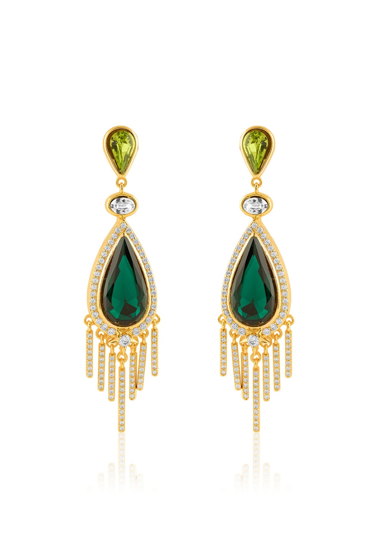 Gold Plated Green Crystal Zirconia Dangler Earrings