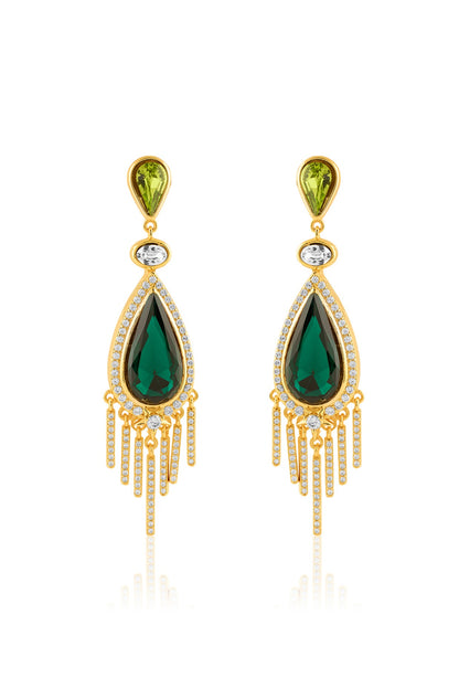 Gold Plated Green Crystal Zirconia Dangler Earrings