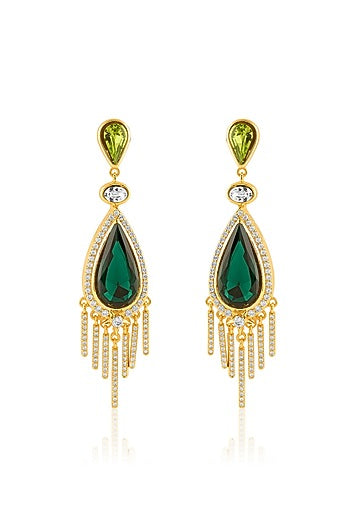 Gold Plated Green Crystal Zirconia Dangler Earrings