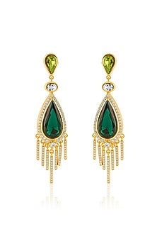 Gold Plated Green Crystal Zirconia Dangler Earrings