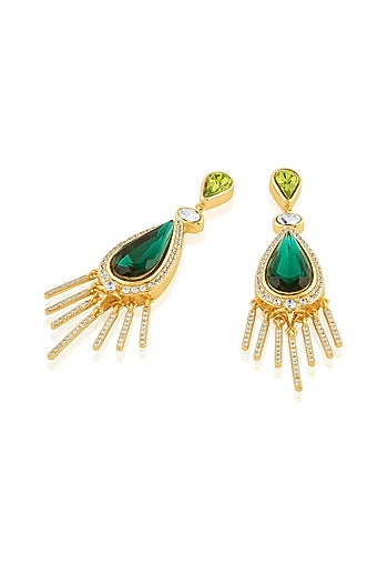Gold Plated Green Crystal Zirconia Dangler Earrings