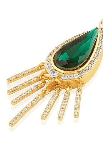 Gold Plated Green Crystal Zirconia Dangler Earrings