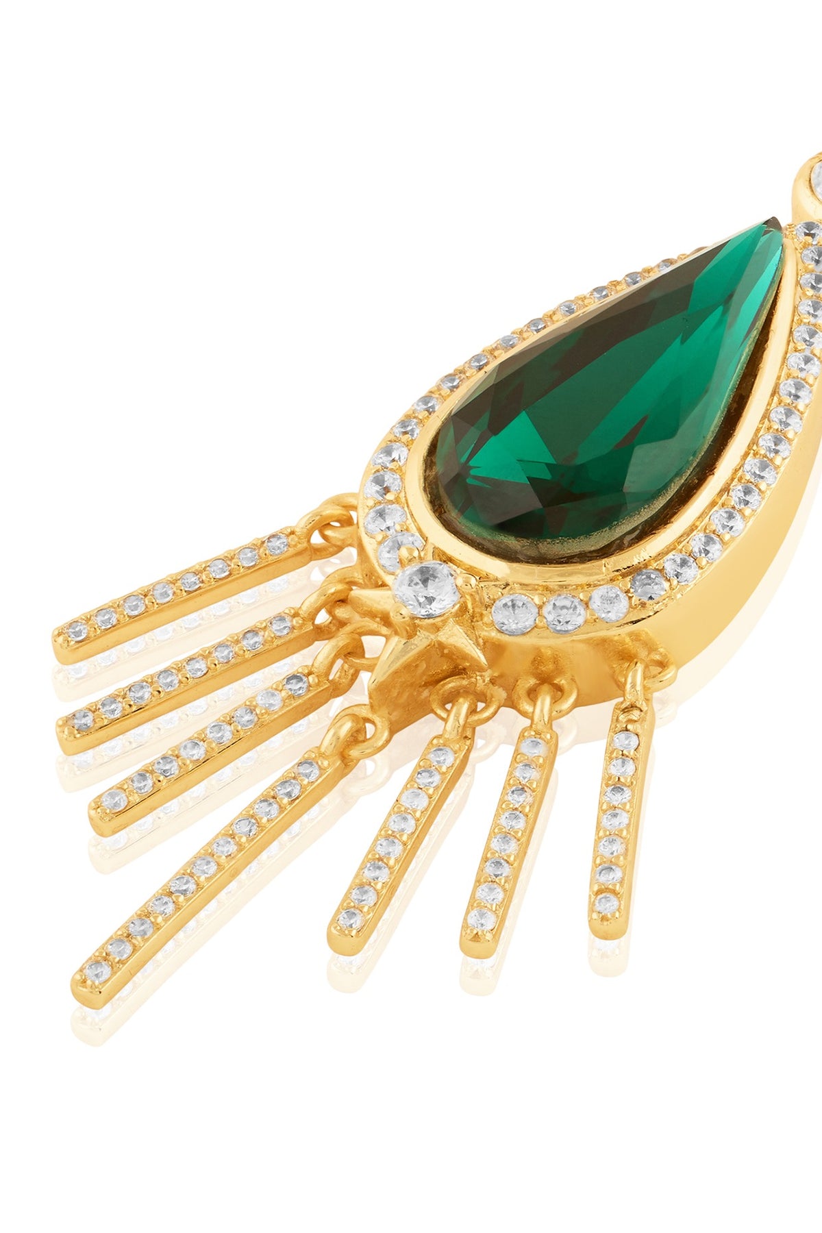 Gold Plated Green Crystal Zirconia Dangler Earrings