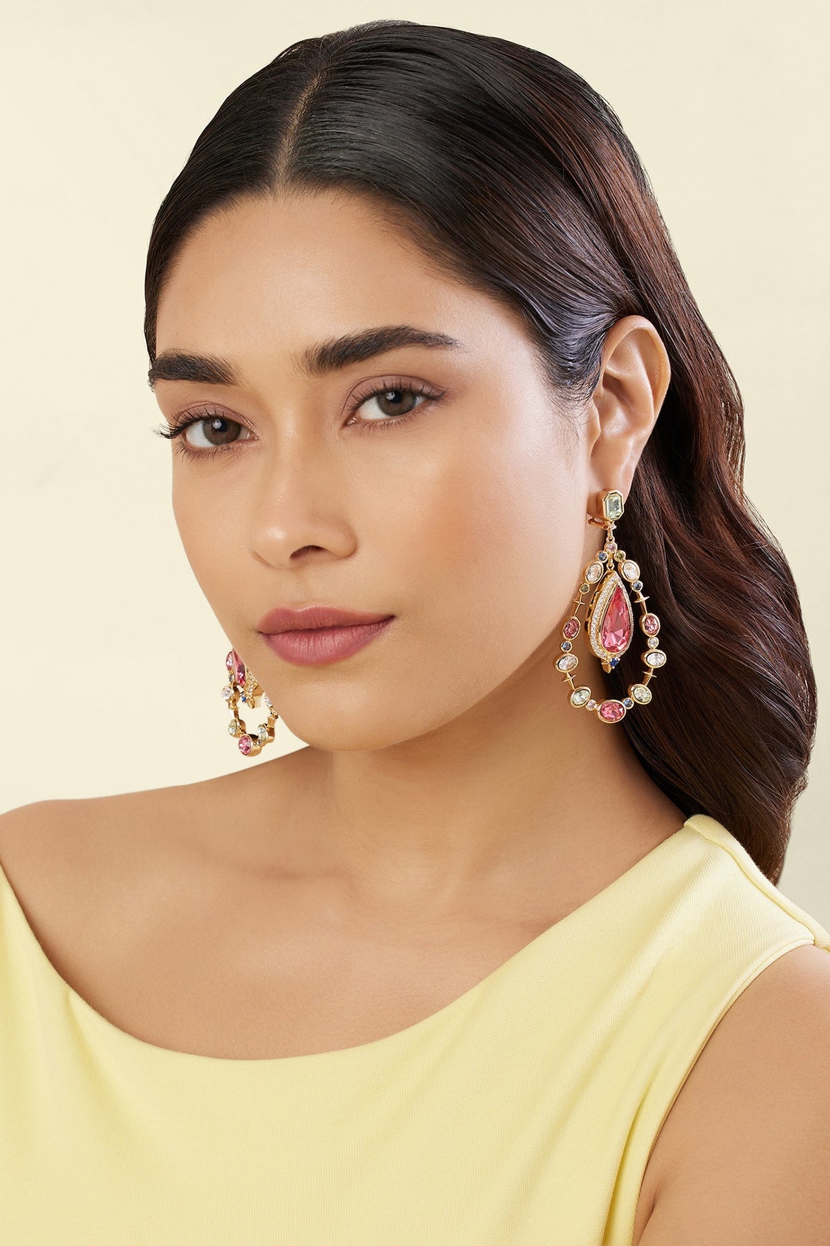 Gold Plated Multi-Colored Crystal Zirconia Dangler Earrings