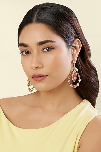 Gold Plated Multi-Colored Crystal Zirconia Dangler Earrings
