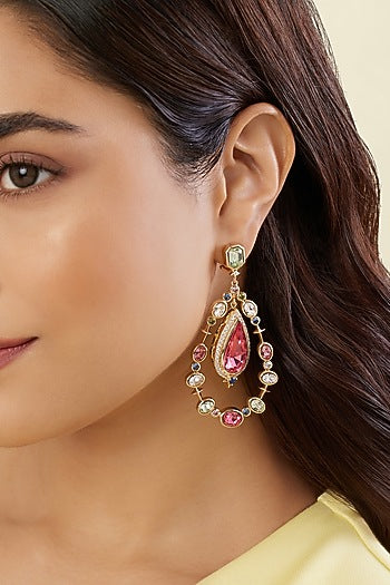 Gold Plated Multi-Colored Crystal Zirconia Dangler Earrings