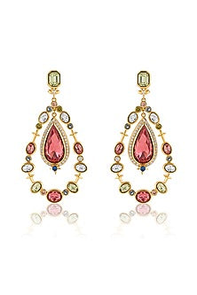 Gold Plated Multi-Colored Crystal Zirconia Dangler Earrings