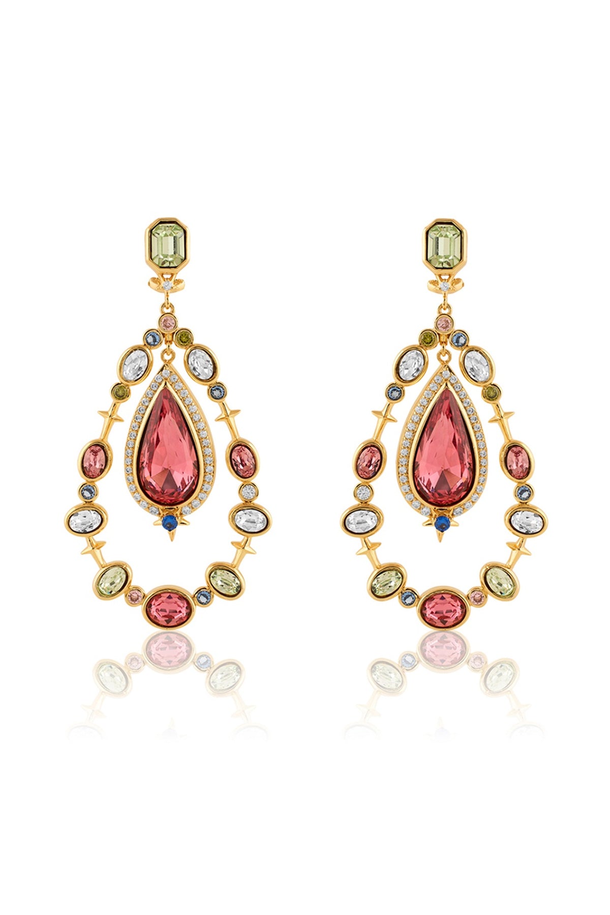 Gold Plated Multi-Colored Crystal Zirconia Dangler Earrings