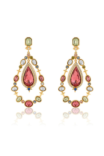 Gold Plated Multi-Colored Crystal Zirconia Dangler Earrings