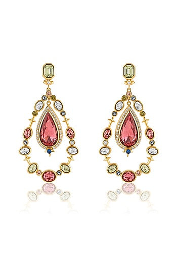Gold Plated Multi-Colored Crystal Zirconia Dangler Earrings