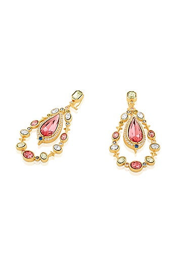 Gold Plated Multi-Colored Crystal Zirconia Dangler Earrings