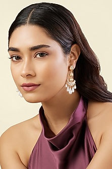 Gold Plated Crystal Zirconia & Pearl Dangler Earrings