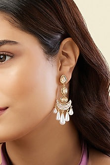 Gold Plated Crystal Zirconia & Pearl Dangler Earrings