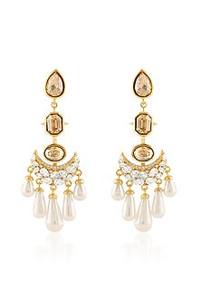 Gold Plated Crystal Zirconia & Pearl Dangler Earrings