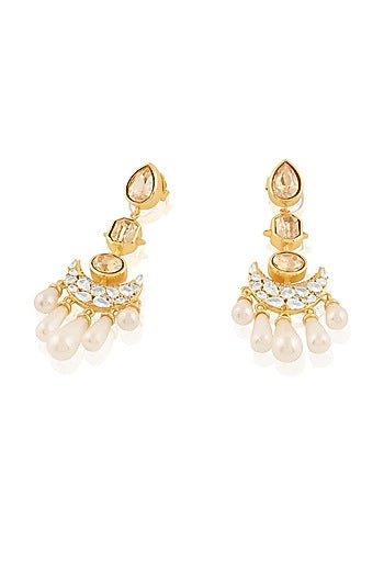 Gold Plated Crystal Zirconia & Pearl Dangler Earrings