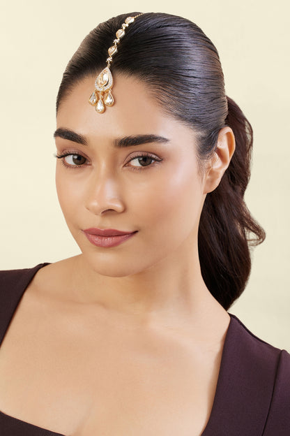 Gold Plated Crystal Zirconia Maangtikka