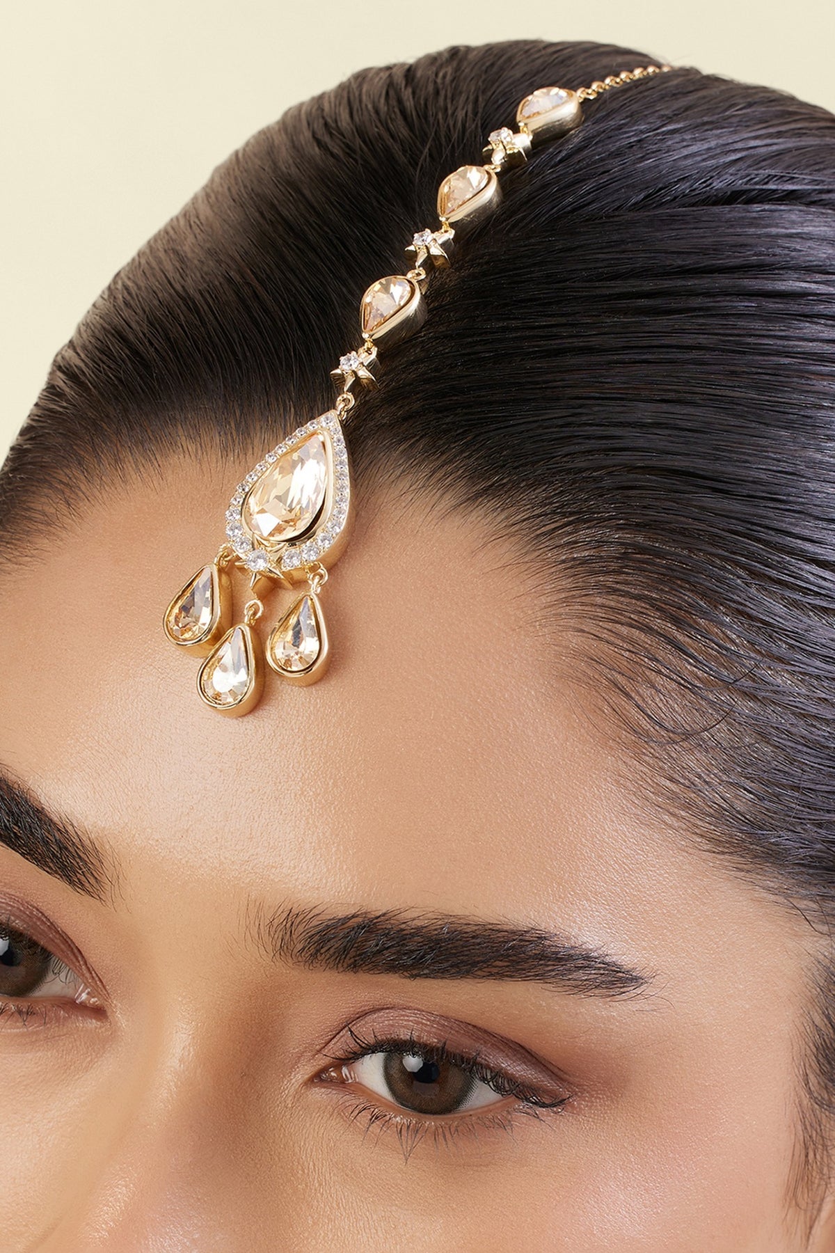 Gold Plated Crystal Zirconia Maangtikka