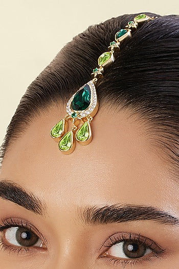 Gold Plated Green Crystal Zirconia Maangtikka