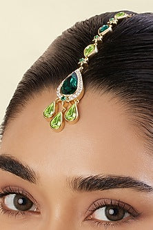 Gold Plated Green Crystal Zirconia Maangtikka
