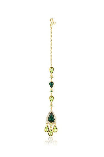 Gold Plated Green Crystal Zirconia Maangtikka
