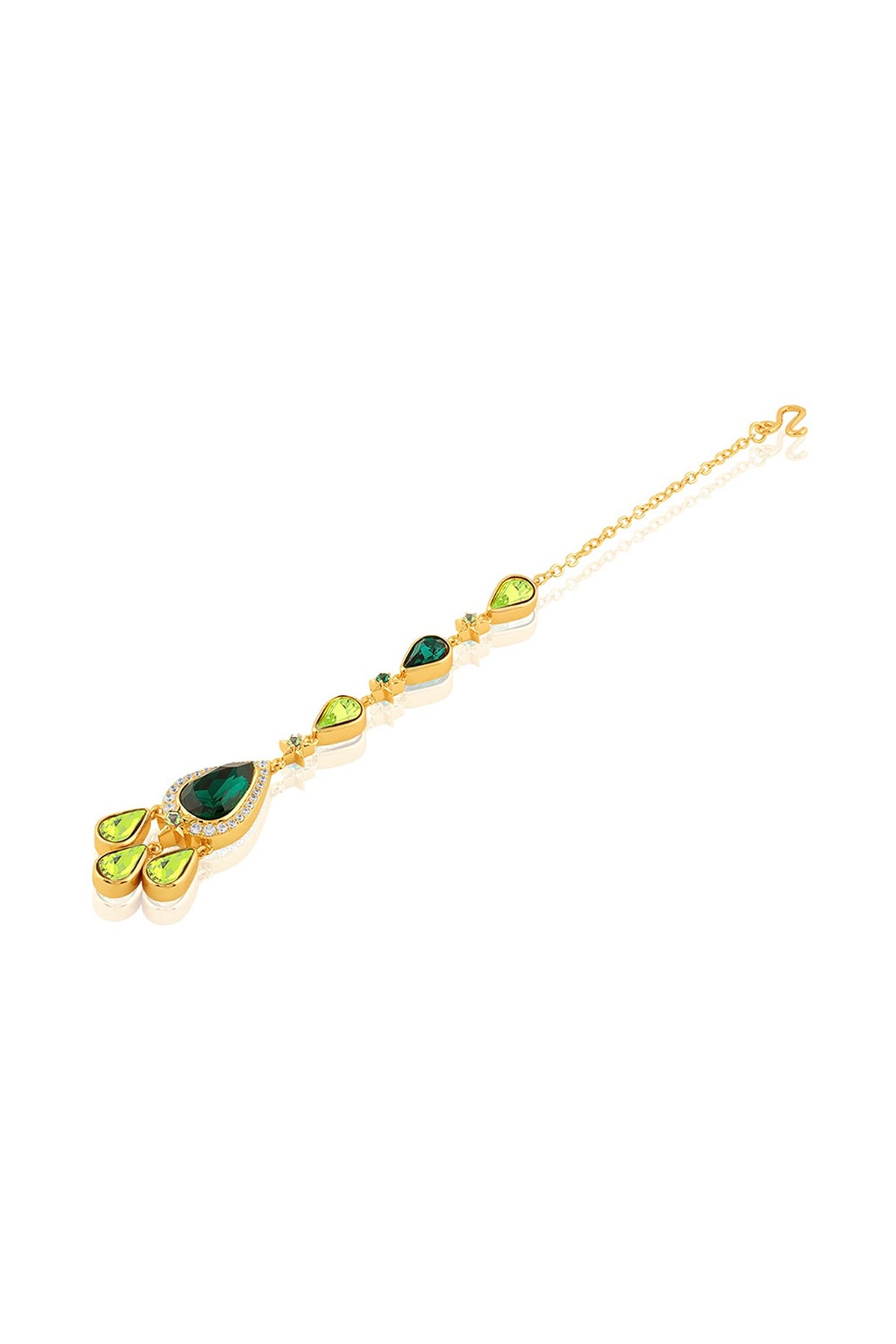 Gold Plated Green Crystal Zirconia Maangtikka