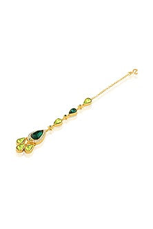 Gold Plated Green Crystal Zirconia Maangtikka