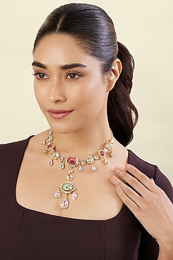 Gold Plated Multi-Colored Crystal Zirconia Necklace