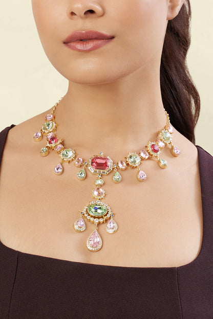 Gold Plated Multi-Colored Crystal Zirconia Necklace