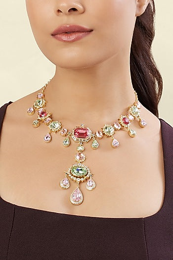 Gold Plated Multi-Colored Crystal Zirconia Necklace