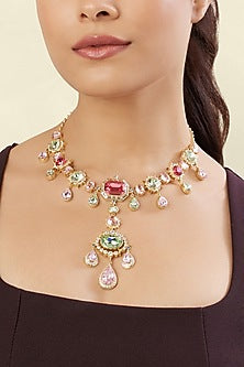 Gold Plated Multi-Colored Crystal Zirconia Necklace