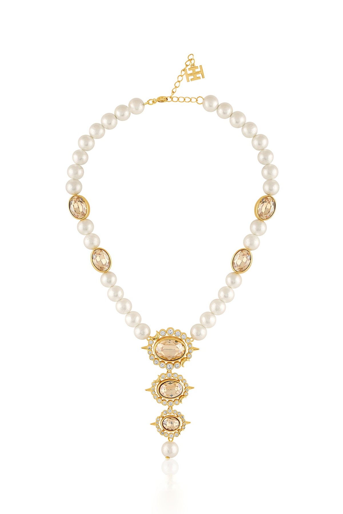 Gold Plated Crystal Zirconia & Pearl Necklace