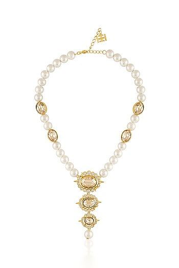 Gold Plated Crystal Zirconia & Pearl Necklace