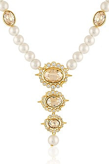 Gold Plated Crystal Zirconia & Pearl Necklace