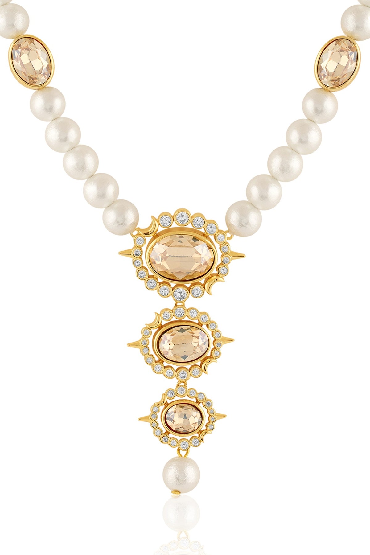 Gold Plated Crystal Zirconia & Pearl Necklace