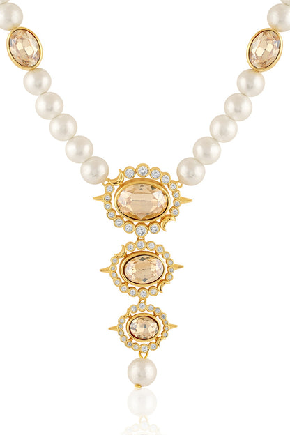 Gold Plated Crystal Zirconia & Pearl Necklace