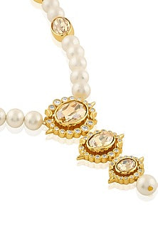 Gold Plated Crystal Zirconia & Pearl Necklace