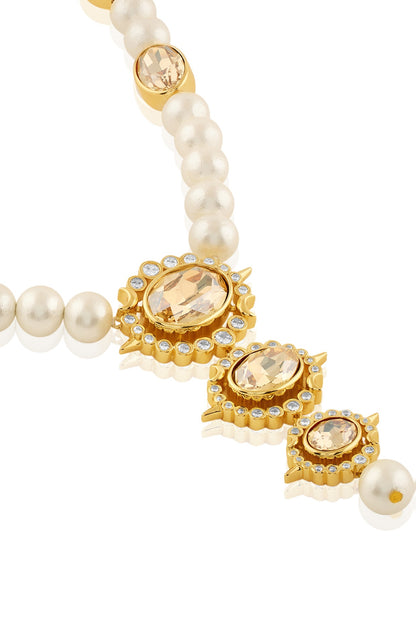 Gold Plated Crystal Zirconia & Pearl Necklace