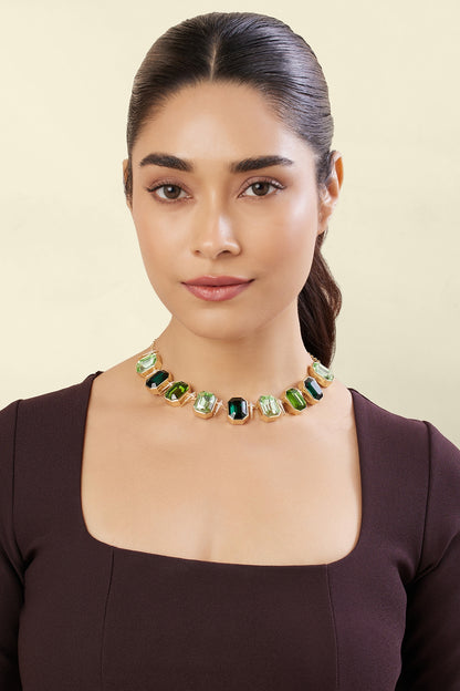 Gold Plated Green Crystal Zirconia Necklace
