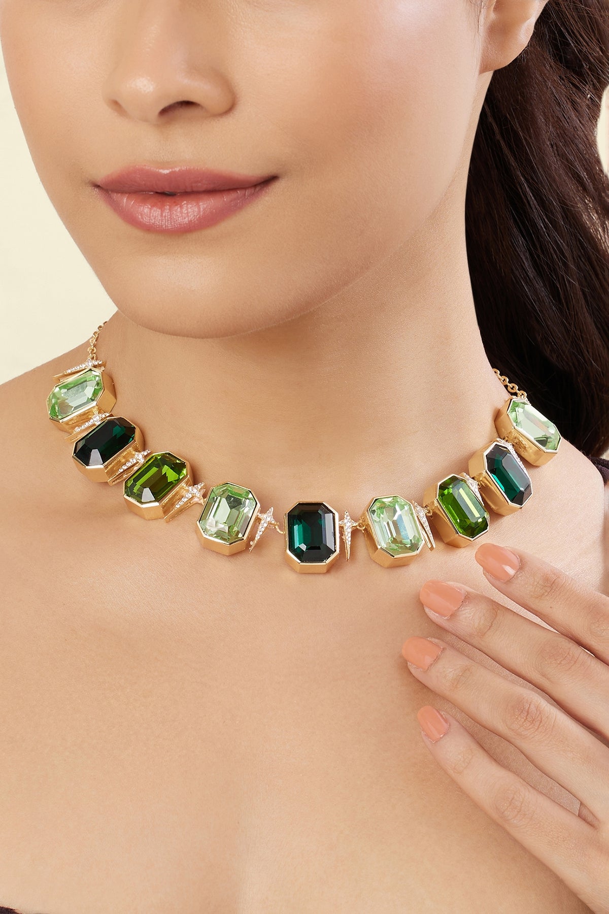 Gold Plated Green Crystal Zirconia Necklace
