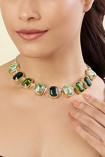 Gold Plated Green Crystal Zirconia Necklace