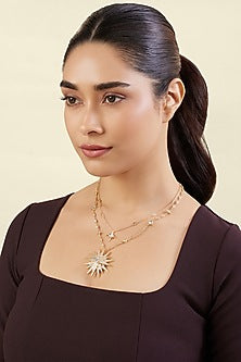 Gold Plated Crystal Zirconia & Mirror Layered Necklace
